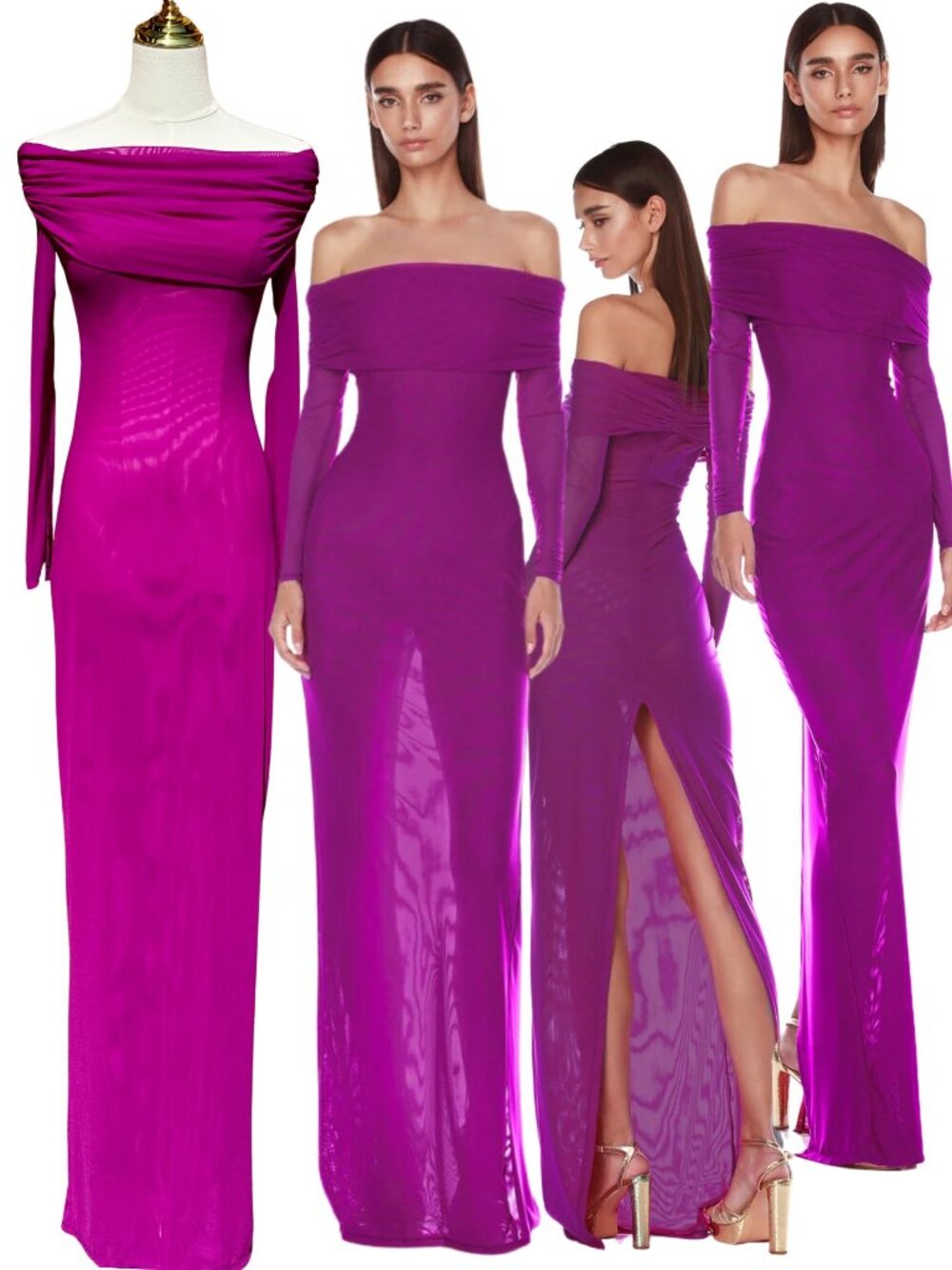 🆕 BRONX & BANCO 🧿 NWOT Monica Off-Shoulder Gown, Fuschia - Sz M - US 6